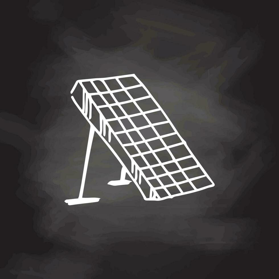 Solar panels doodle illustration. Vector illustration on chalkboard background. Green energy and renewable source of power concept in simple linear style.