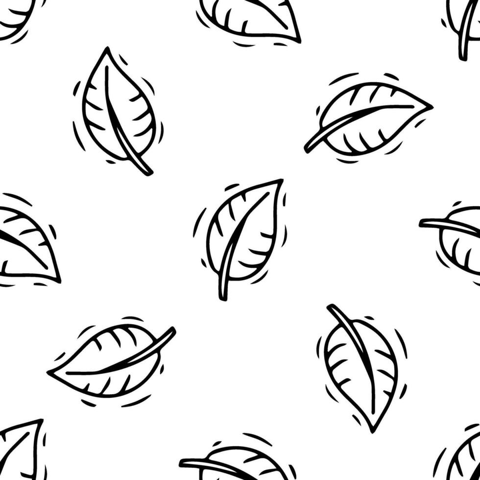Simple sketch line style element. Doodle cute ink pen leaf on white background. Doodle leaf seamless pattern. Eco concept. vector