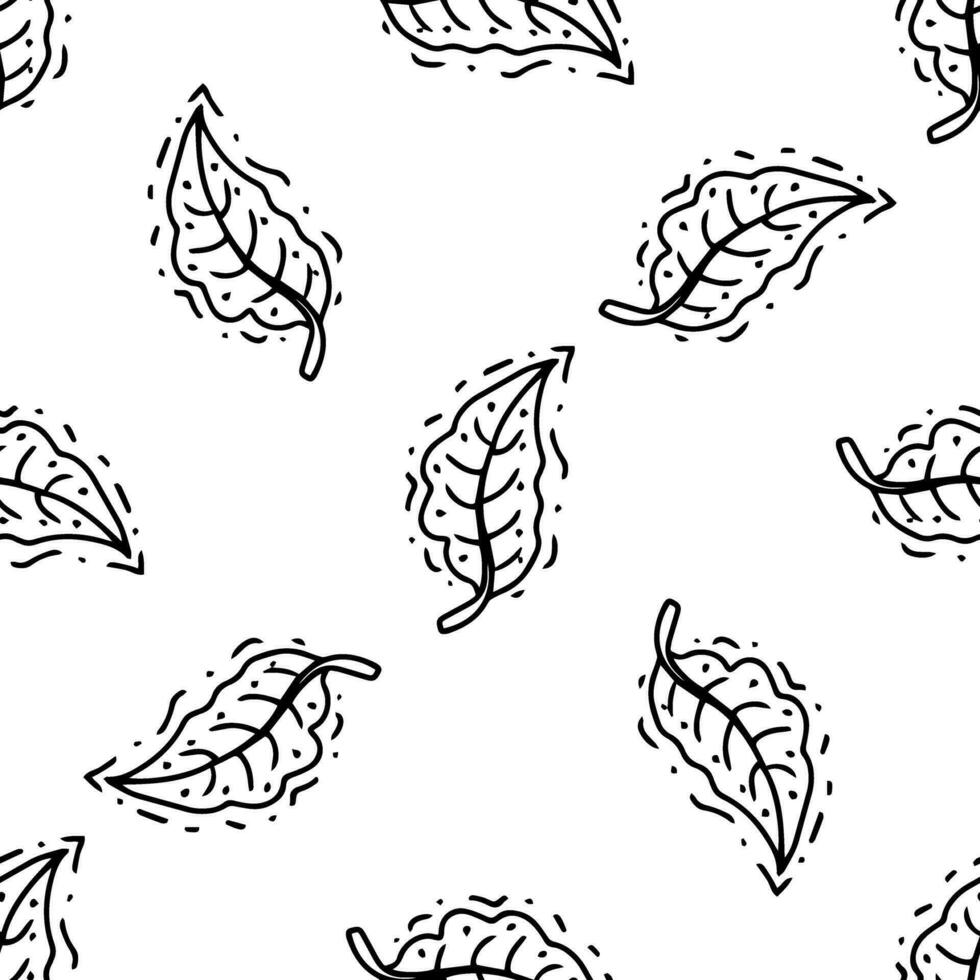 Simple sketch line style element. Doodle cute ink pen leaf on white background. Doodle leaf seamless pattern. Eco concept. vector