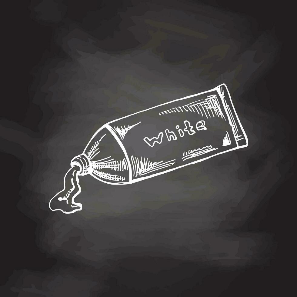 Hand drawn toothpaste vintage  sketch isolated on chalkboard  background. Vector illustration. Toothache treatment.