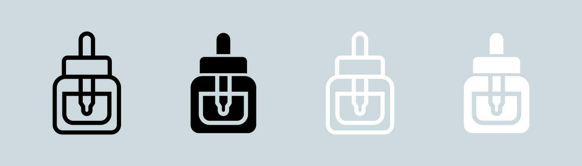 Serum icon set in black and white. Cosmetic signs vector illustration.