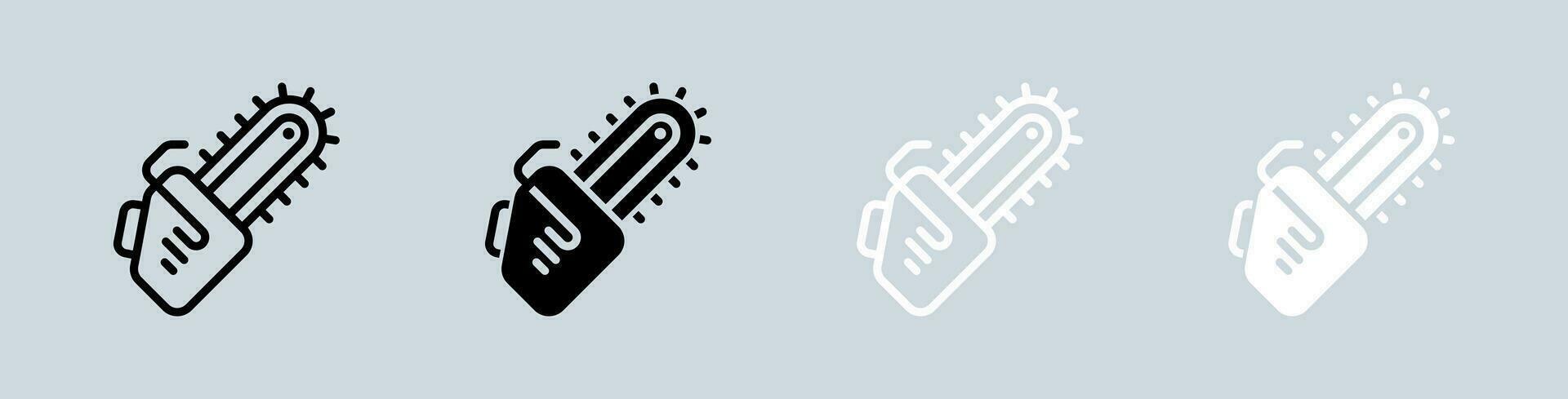 Chain saw icon set in black and white. Tool signs vector illustration.