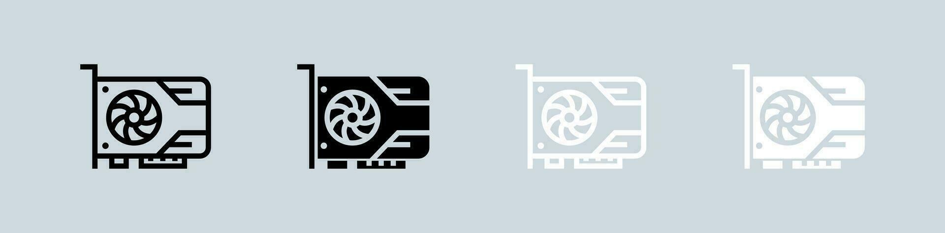 Video card icon set in black and white. Gpu signs vector illustration.