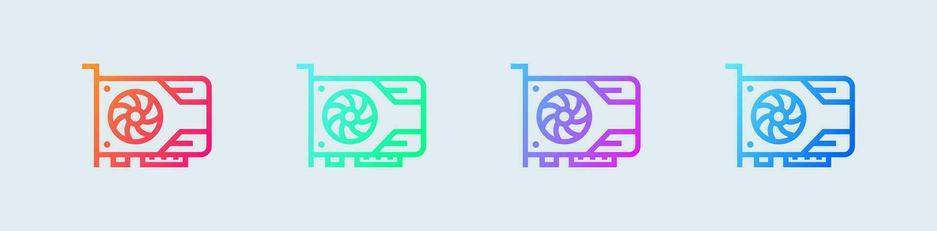 Video card line icon in gradient colors. Gpu signs vector illustration.