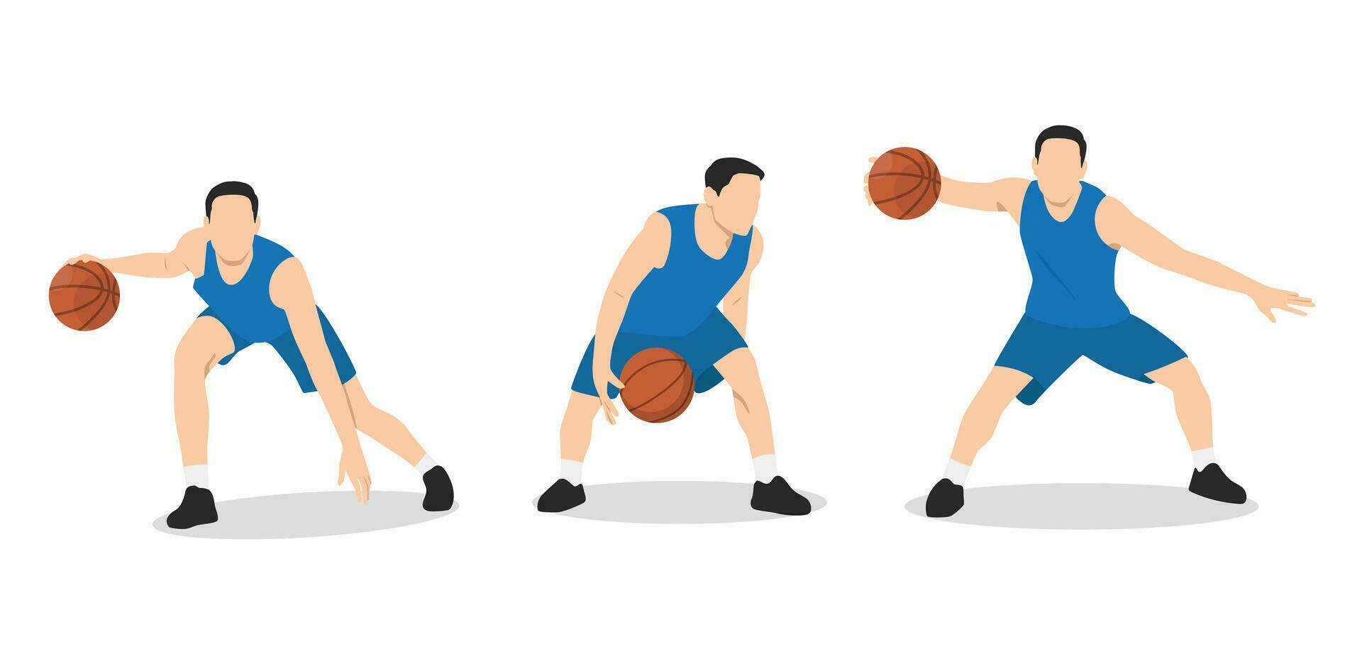 baloncesto jugador. grupo de 3 diferente baloncesto jugadores en diferente jugando posiciones. vector