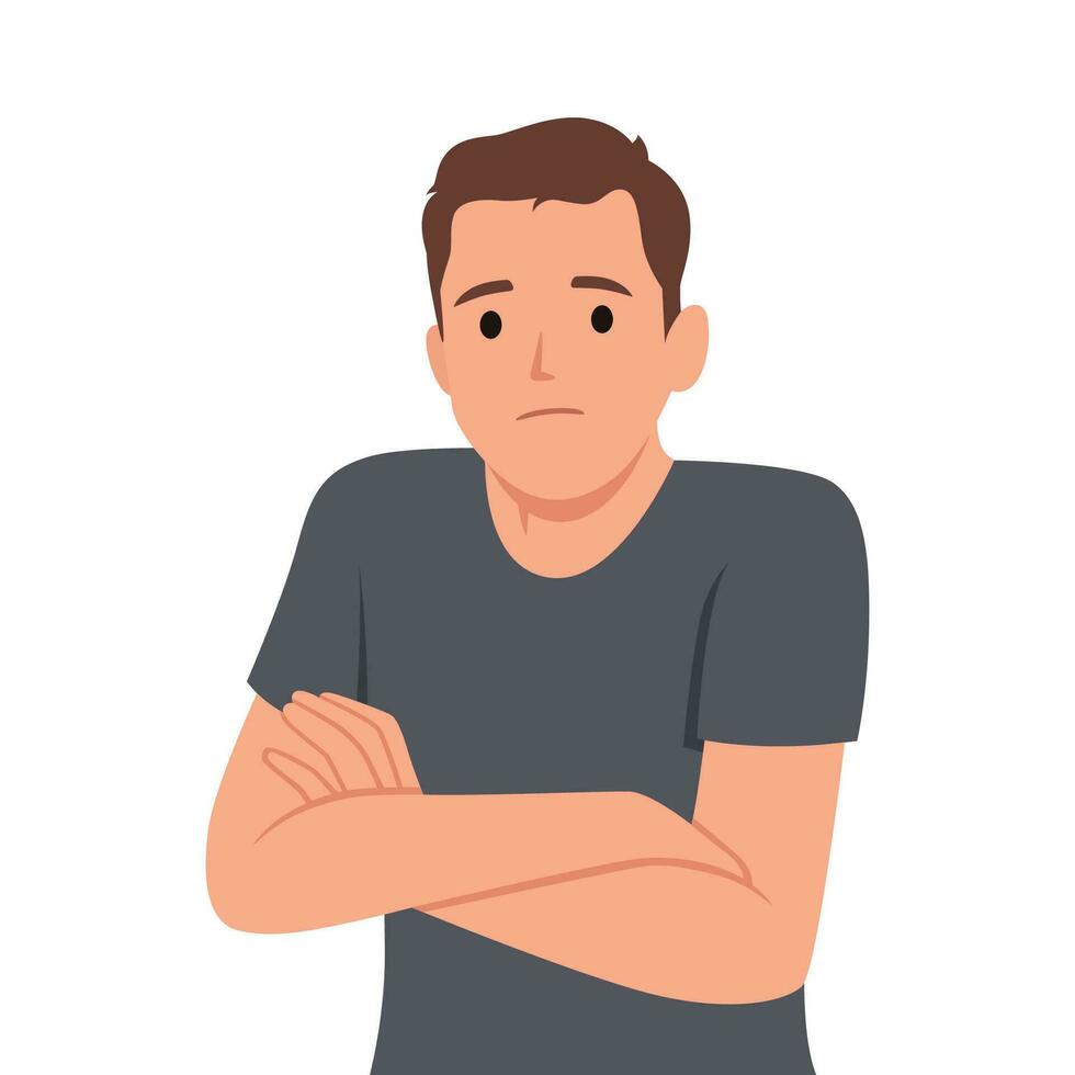 Young man cartoon character Confused in Casual wear scratching his head. Unhappy man in puzzled expression. vector