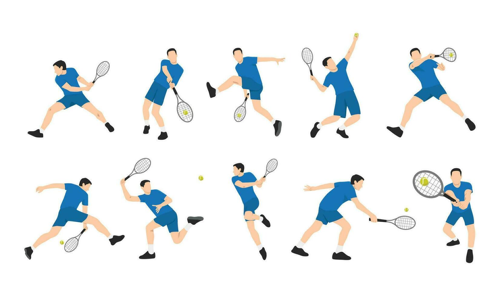 joven hombre jugando tenis en Corte colocar. plano vector ilustración aislado en blanco antecedentes