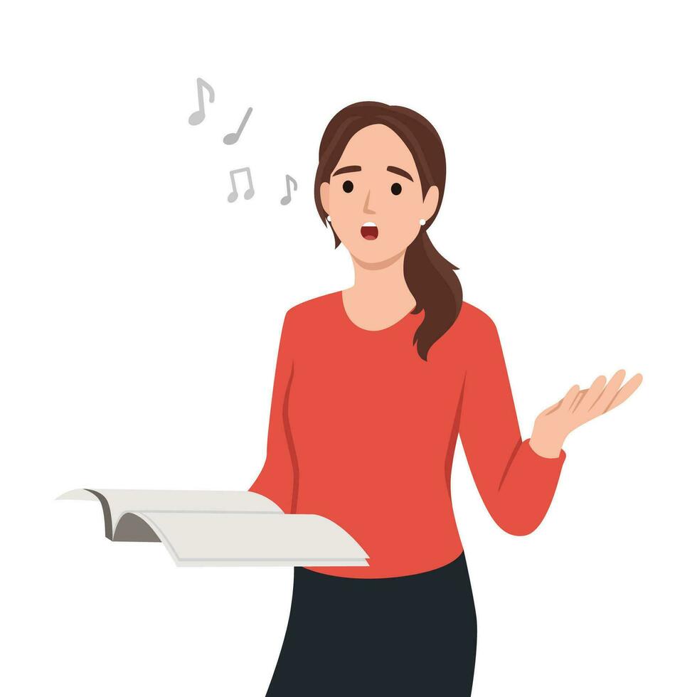 Illustration Featuring a Female Music Tutor Holding a Song Book. vector