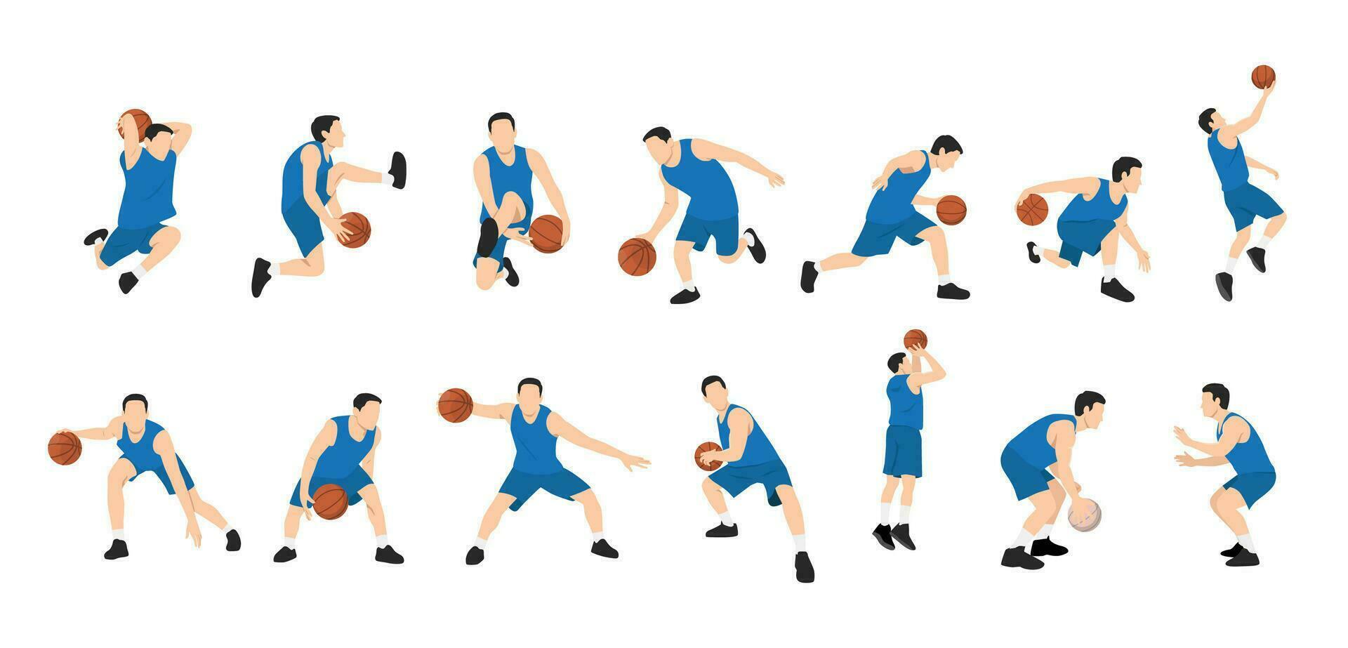 Basketball player. silhouette of different basketball players in different playing positions. Flat vector illustration isolated on white background