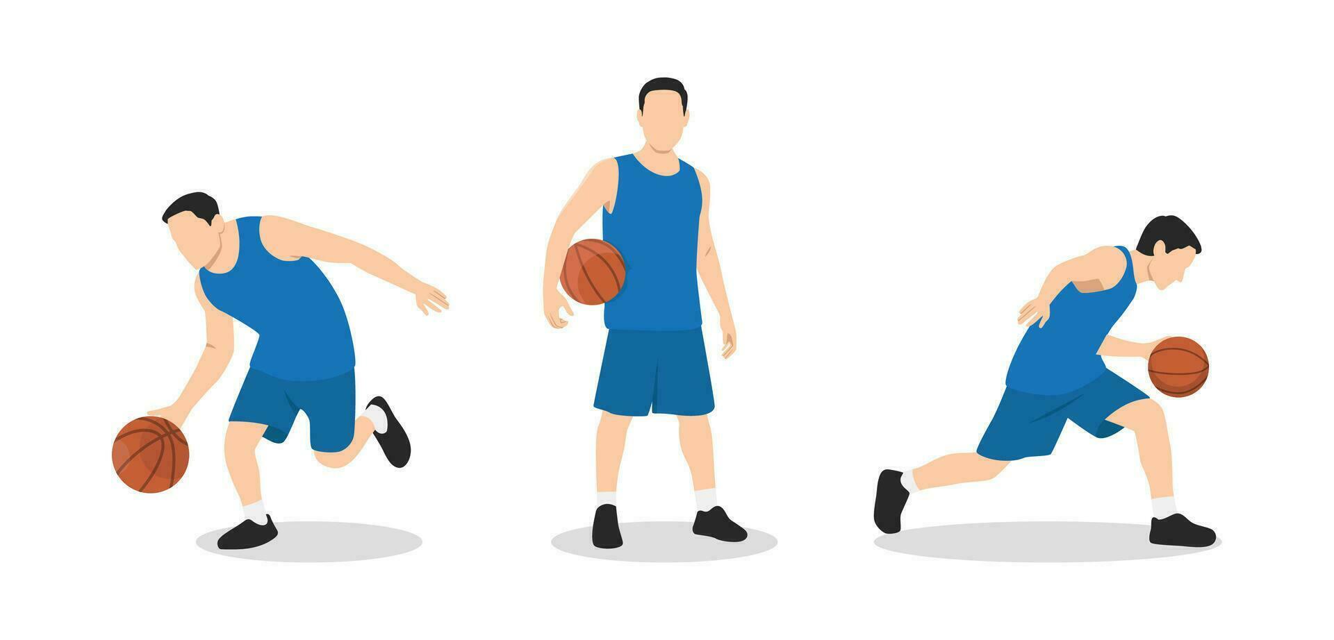 baloncesto jugador. grupo de 3 diferente baloncesto jugadores en diferente jugando posiciones. vector