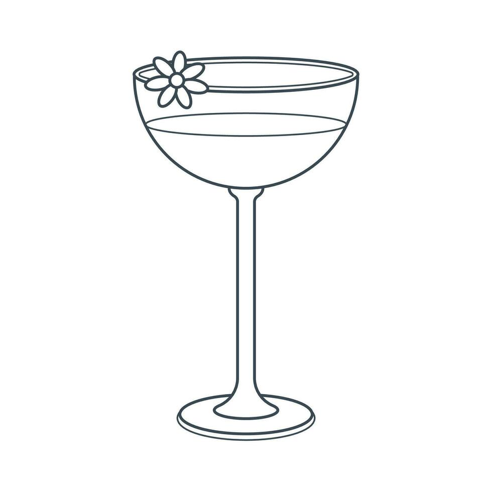 Dishes. A glass, cocktail, wineglass with a drink. Line art. vector