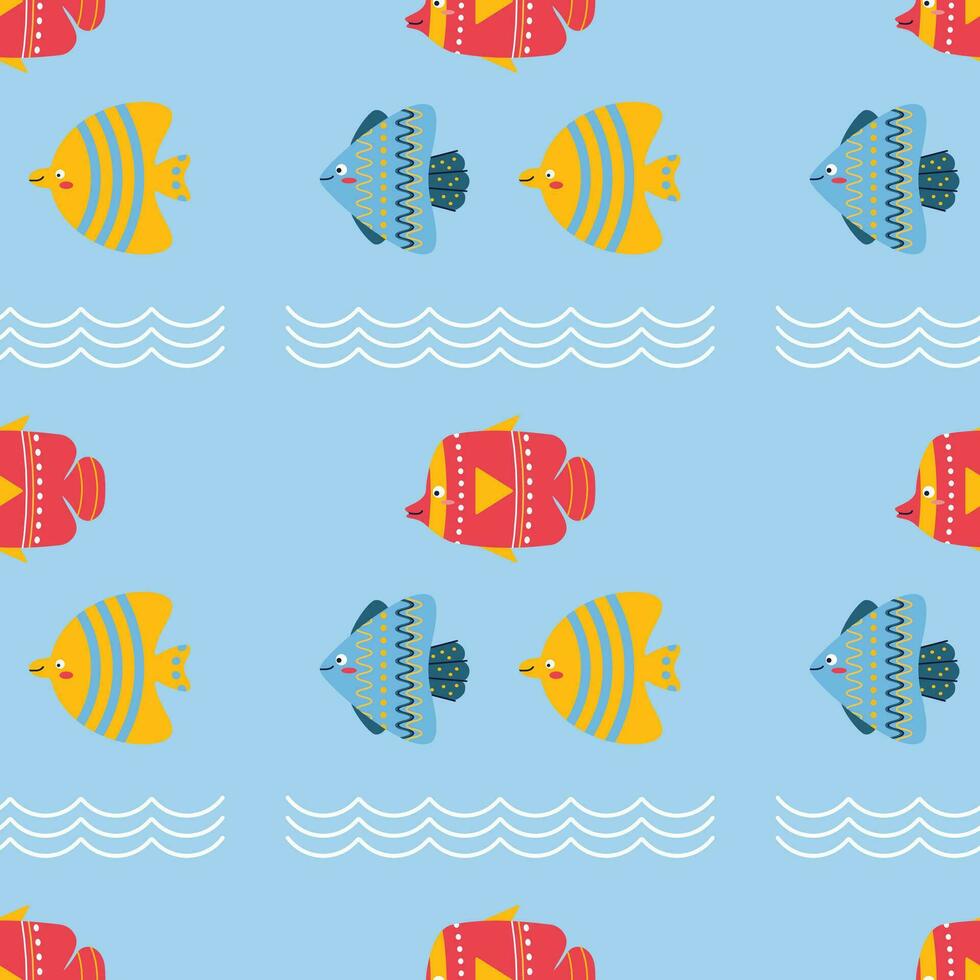 Pattern on a marine theme with fish, ornament. vector