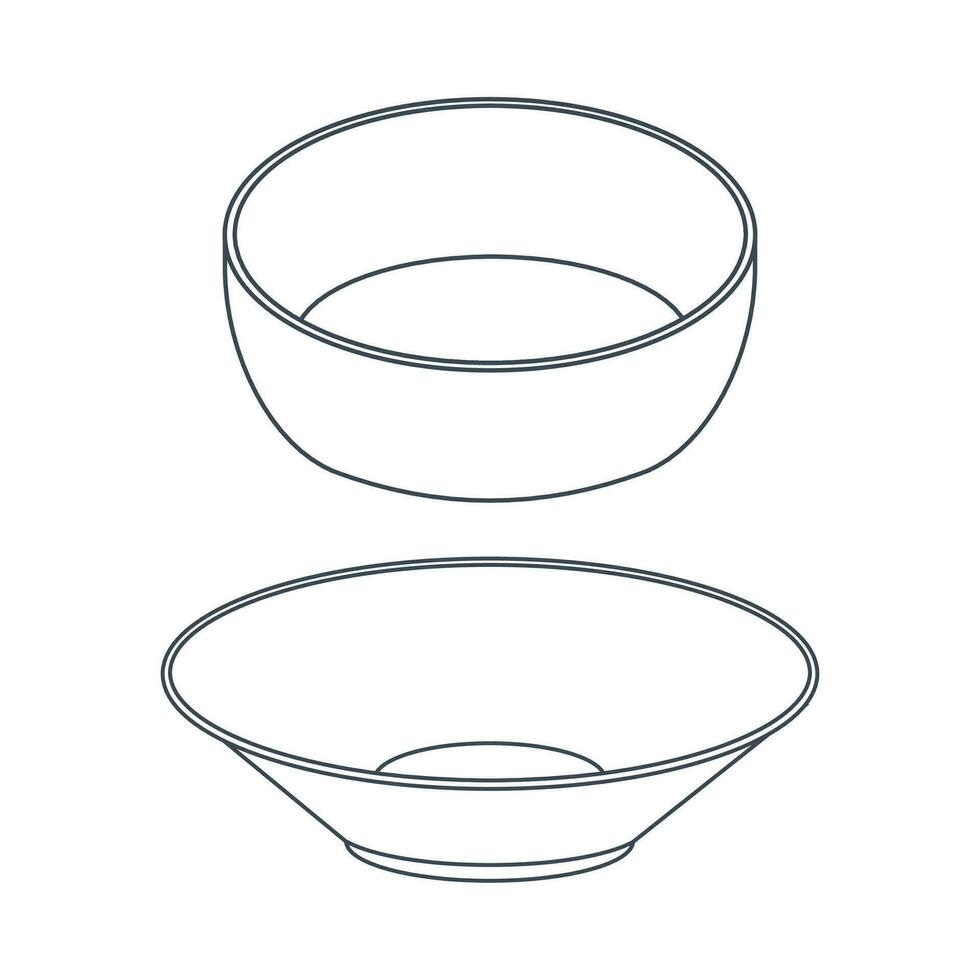Dishes. A set of kitchen plates, bowls. Line art. 25768056 Vector Art