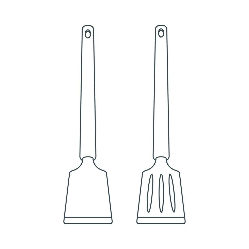 Dishes. A set of kitchen spatula for turning food. Line art. vector