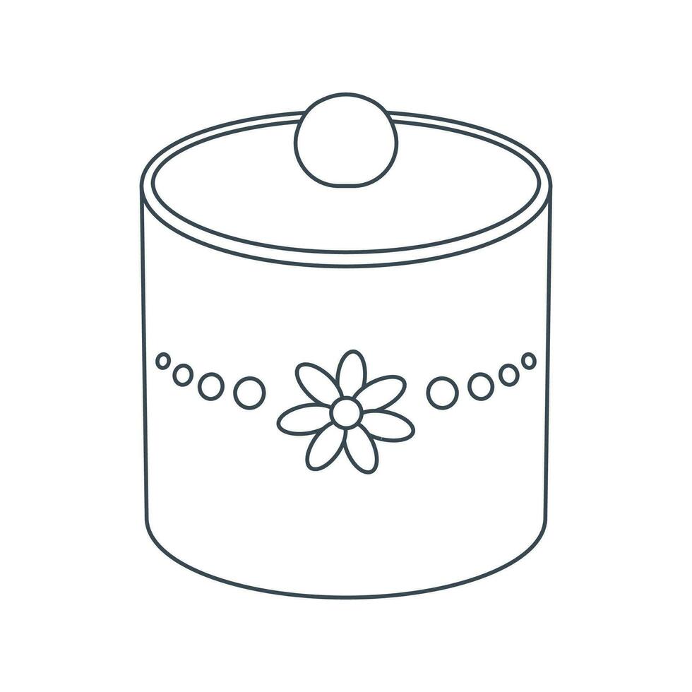 Dishes. Jar for sugar, spices, seasonings with floral ornament. Line art. vector