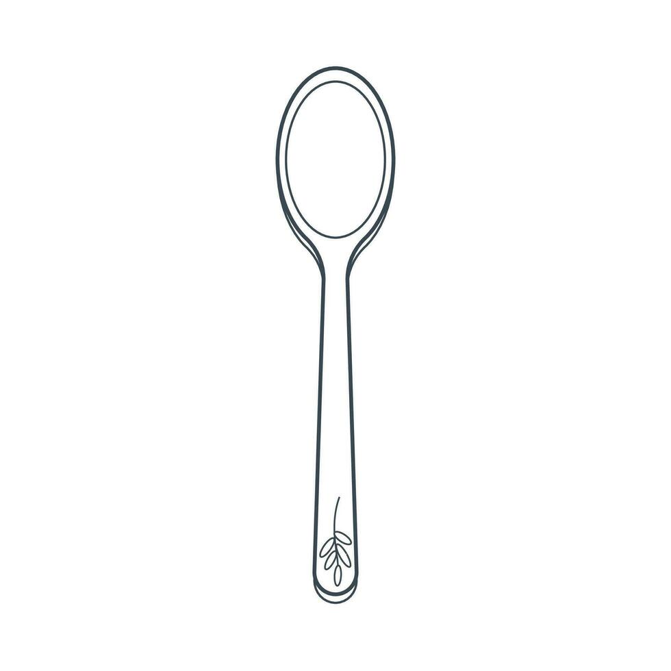 Dishes. A teaspoon with a floral ornament on the handle. Line art. vector