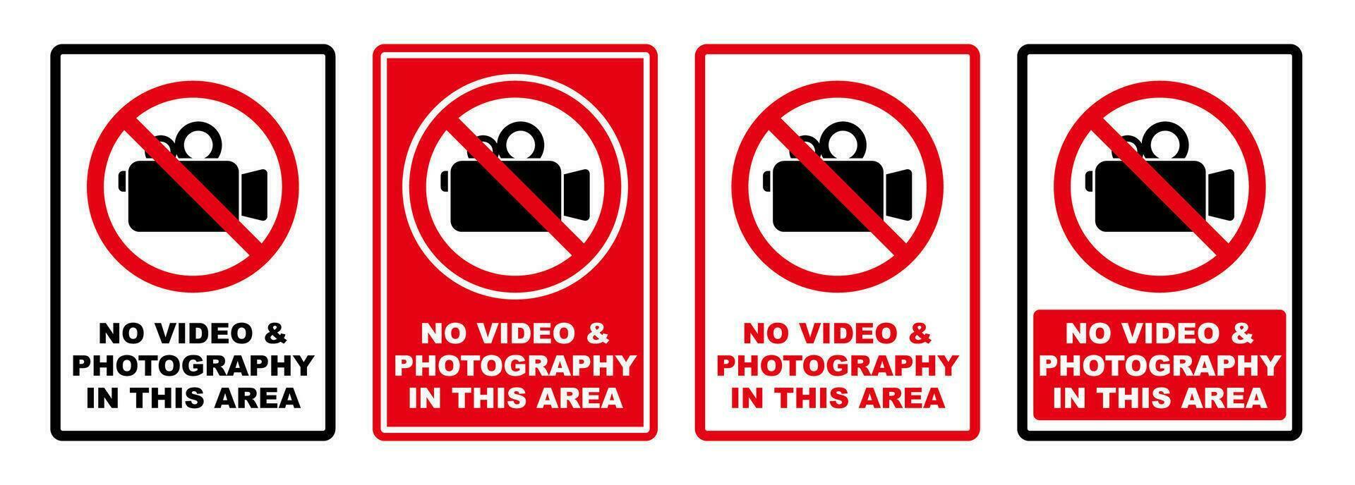 No videografia foto en esta zona prohibido firmar zona imprimible rojo detener conjunto prohibición silueta icono diseño vector