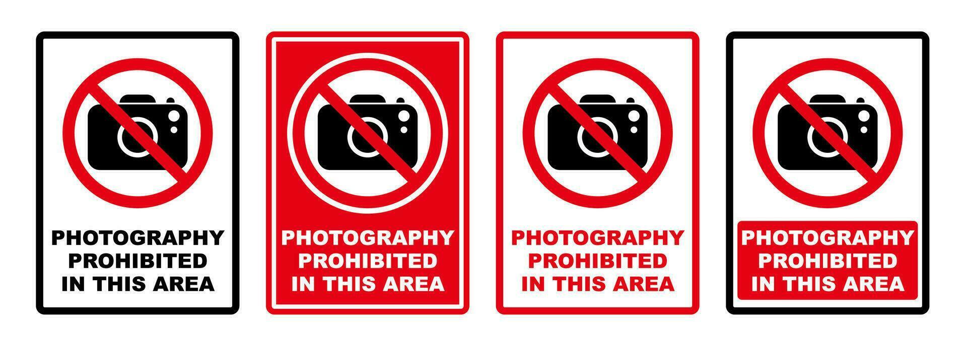 No fotografía en esta zona prohibido firmar zona imprimible rojo detener símbolo conjunto prohibición silueta icono diseño vector