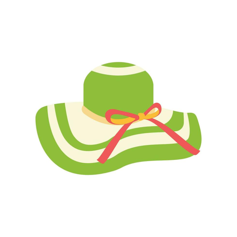 Beach hat with ribbon. Beach set for summer trips. Vacation accessories for sea vacations. vector