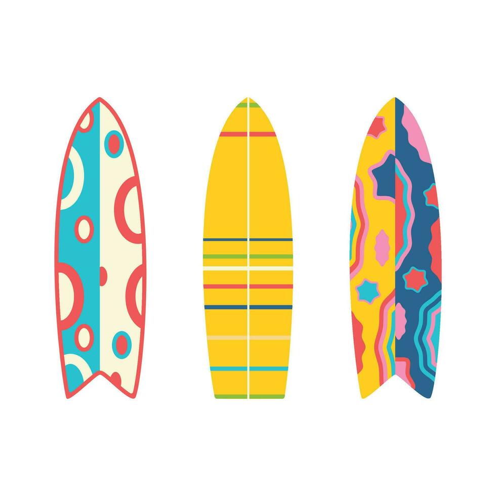 tablas de surf playa conjunto para verano excursiones. vacaciones accesorios para mar vacaciones vector