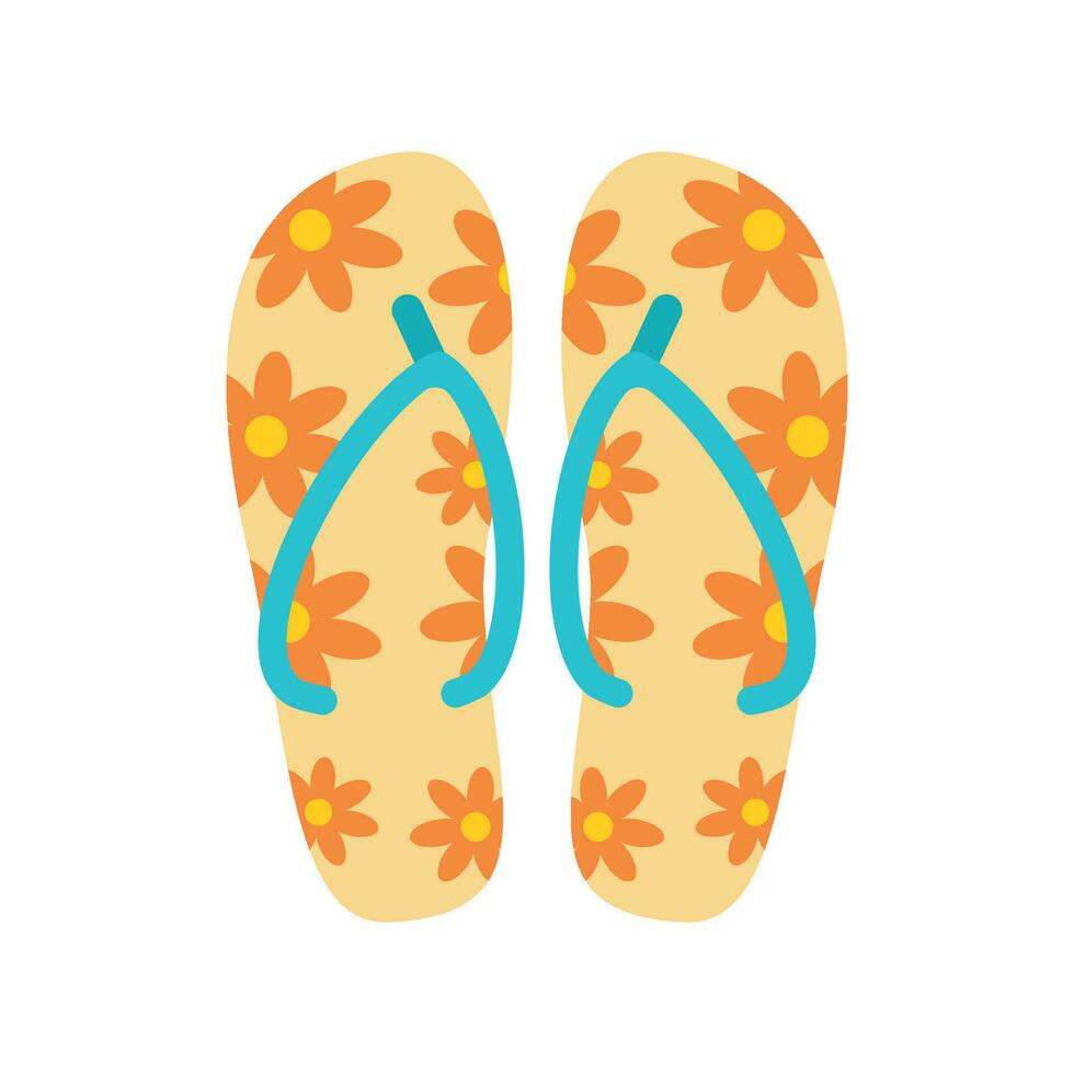 Slippers, flip-flops. Beach set for summer trips. Vacation accessories for sea vacations. vector