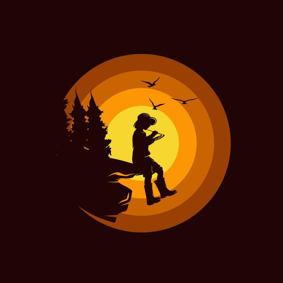 child dream the moon logo design template vector
