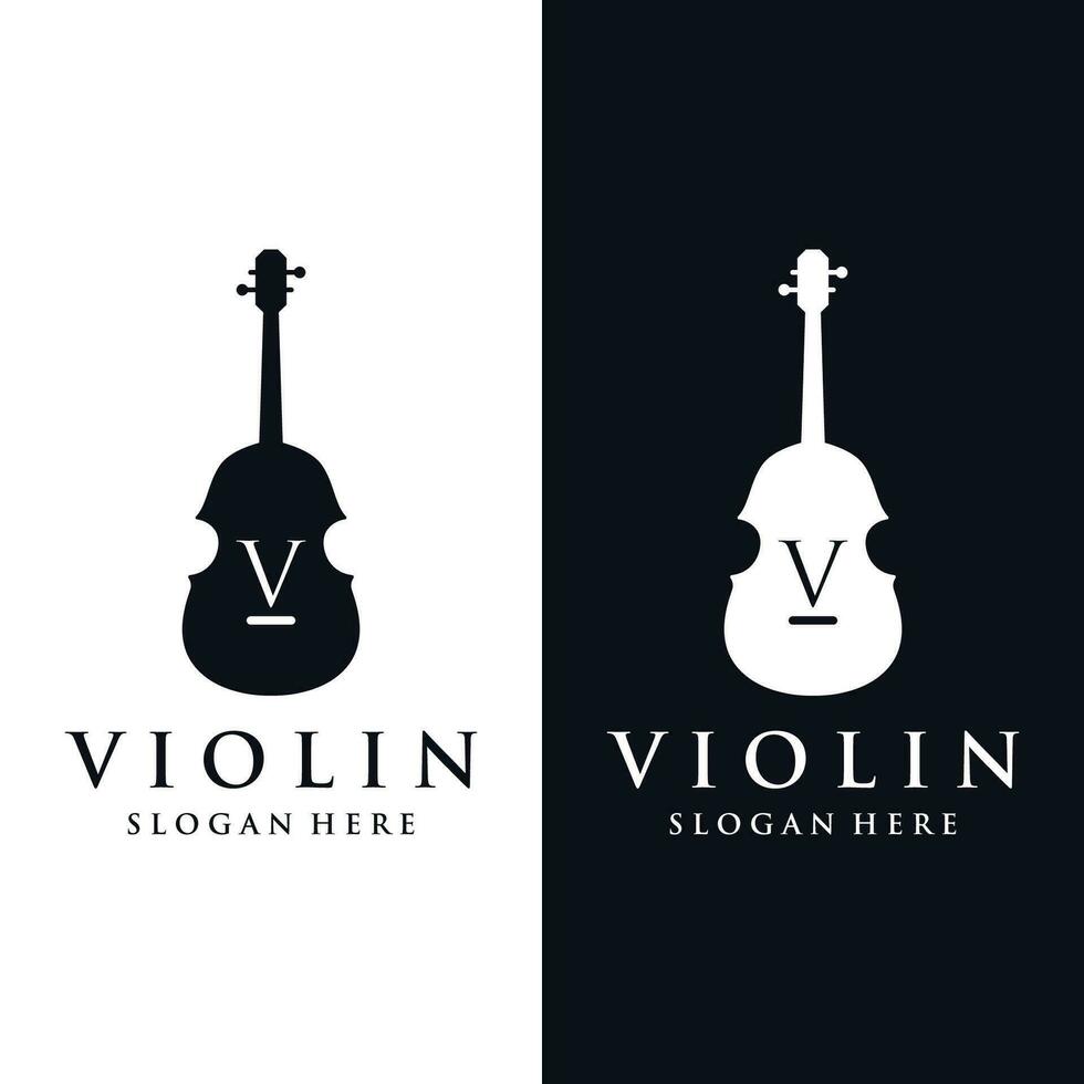 Violin and violin plucked instrument logo template design with vector illustration.