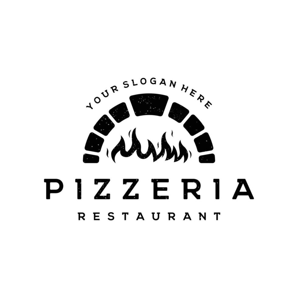 Pizza logo template design with shovel and brick oven.Logo for business, restaurant,italian food. vector