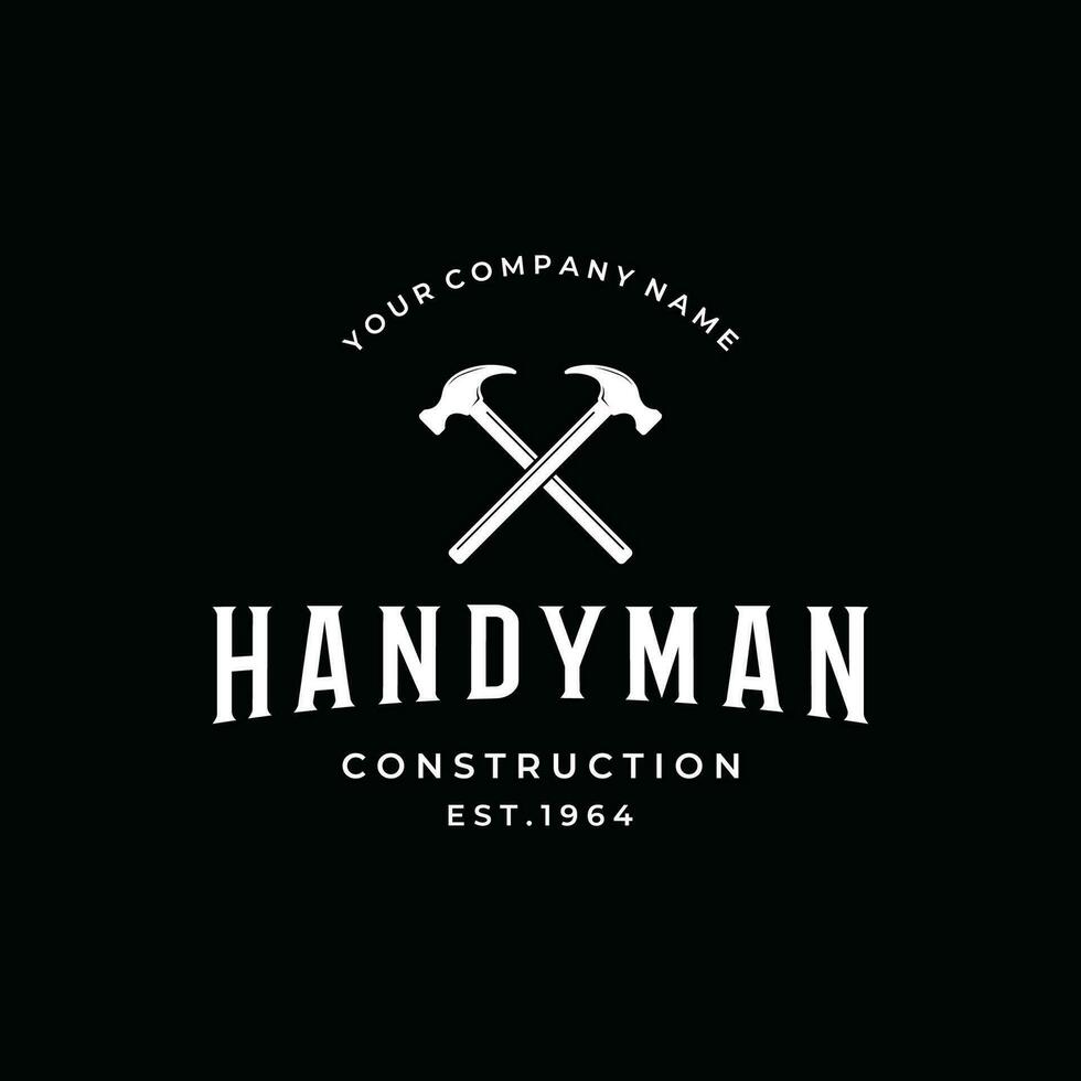 Retro vintage crossed hammer and nails logo template design.Logo for home repair service, carpentry,badges, woodworking. vector
