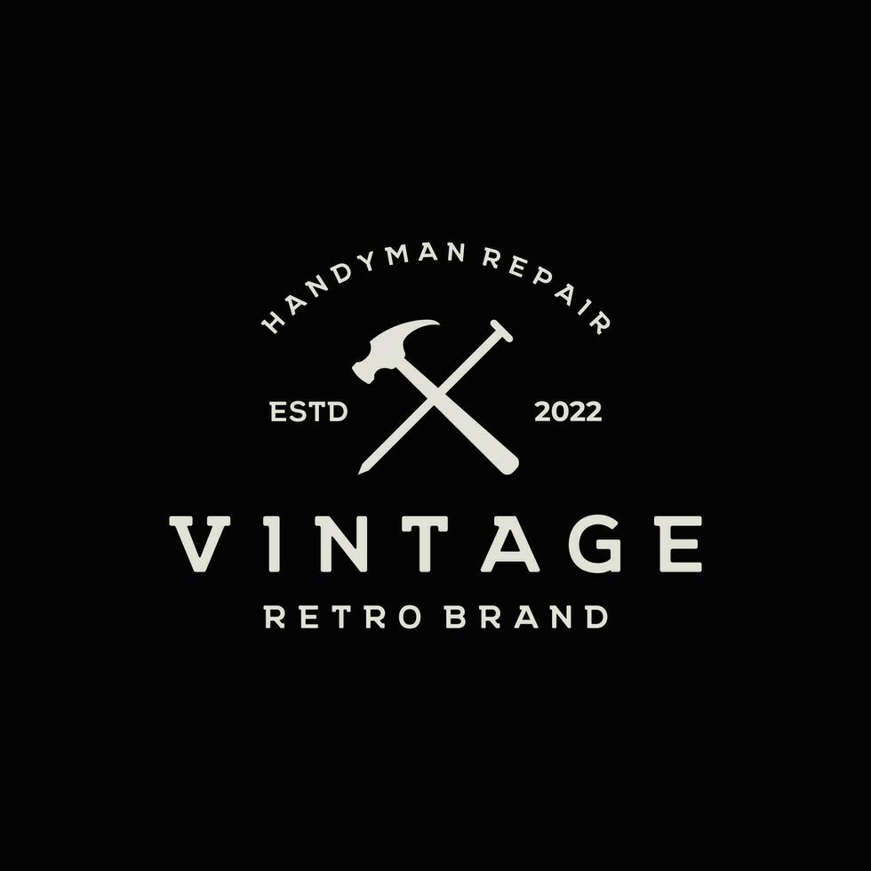 Retro vintage crossed hammer and nails logo template design.Logo for home repair service, carpentry,badges, woodworking. vector