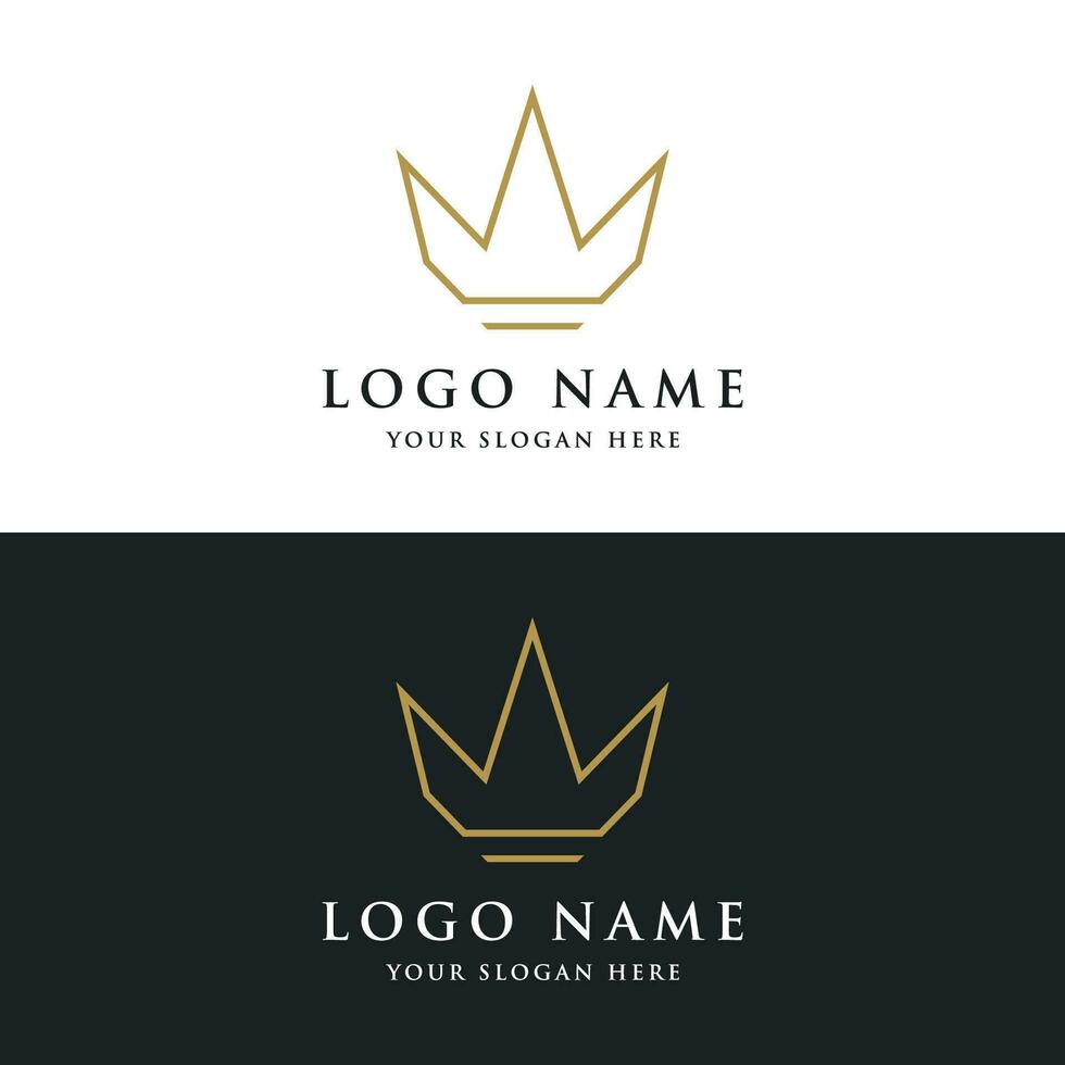 Clásico dorado real corona logo modelo diseño con elegante y lujo geométrico creativo idea.logo para negocio, belleza y salón. vector