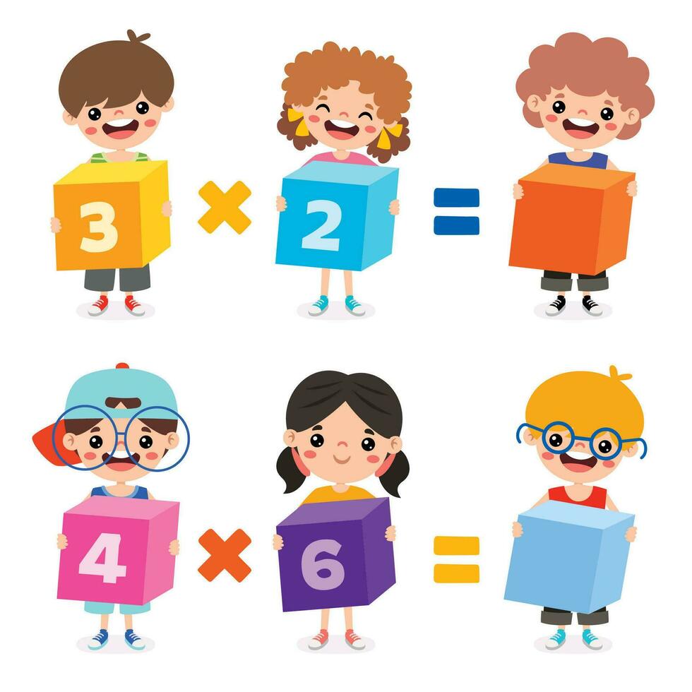 matemático ejercicio con niños participación cubitos vector