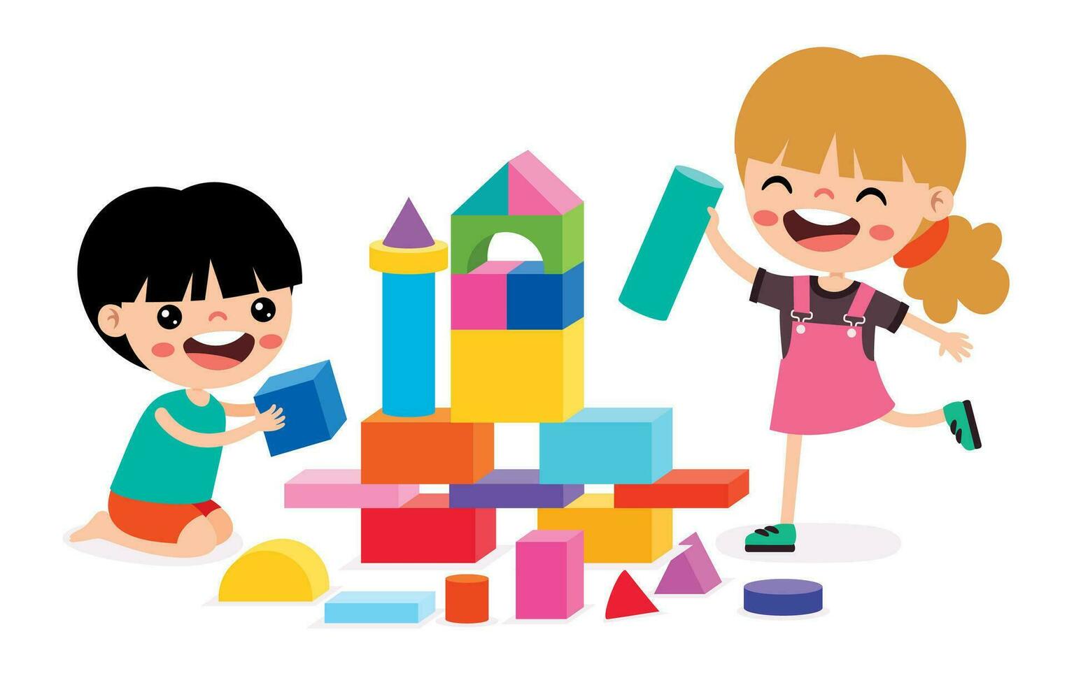 Kids Playing With Building Blocks vector