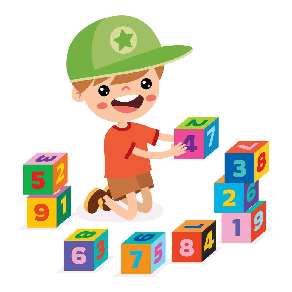 Kid Playing With Building Blocks vector