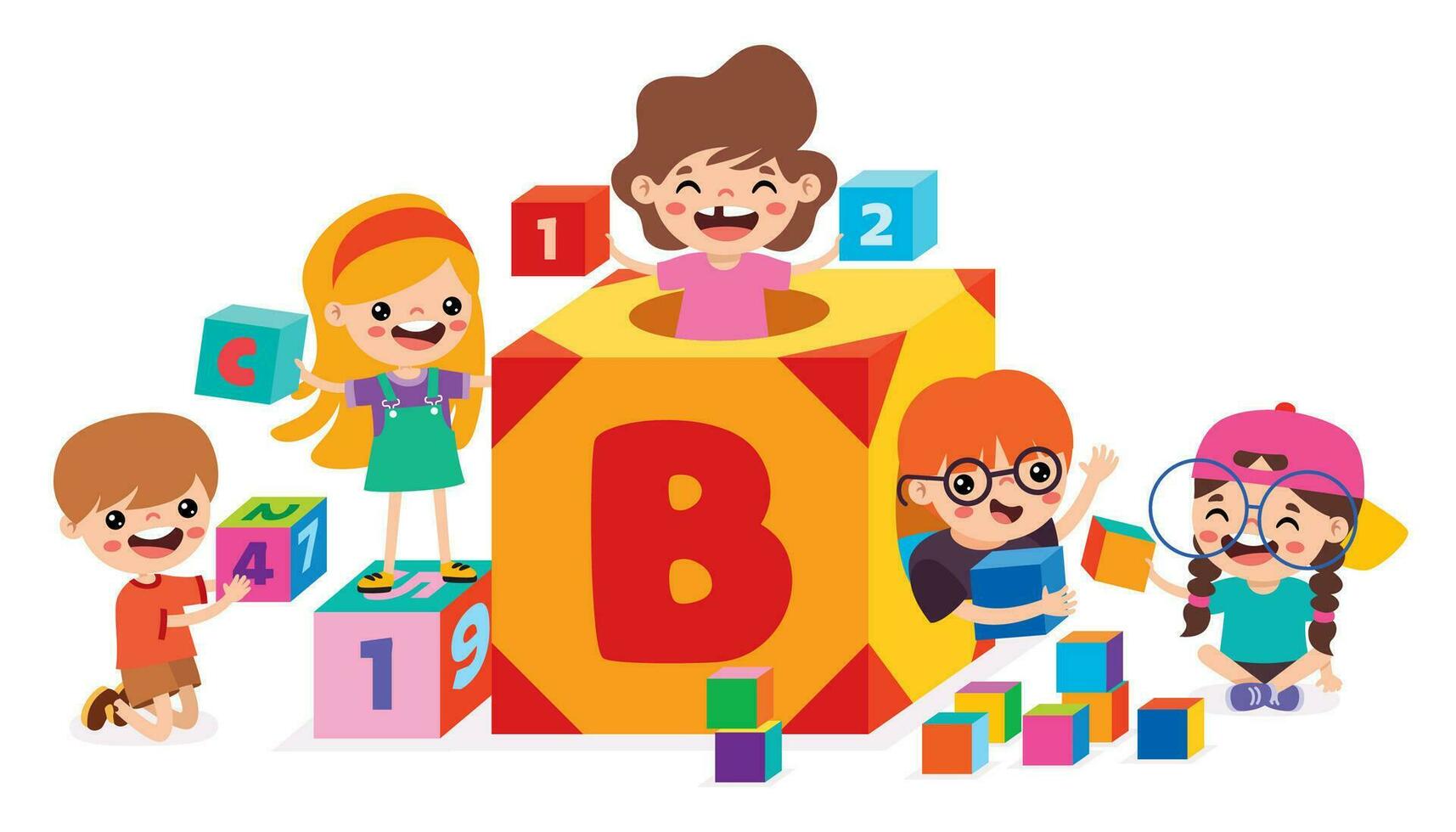 Kids Playing With Building Blocks vector