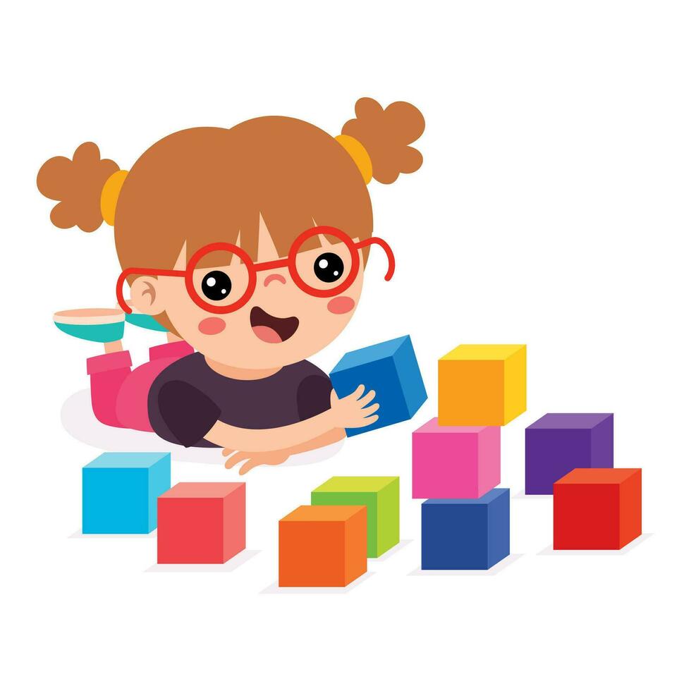 niño jugando con bloques de construcción vector