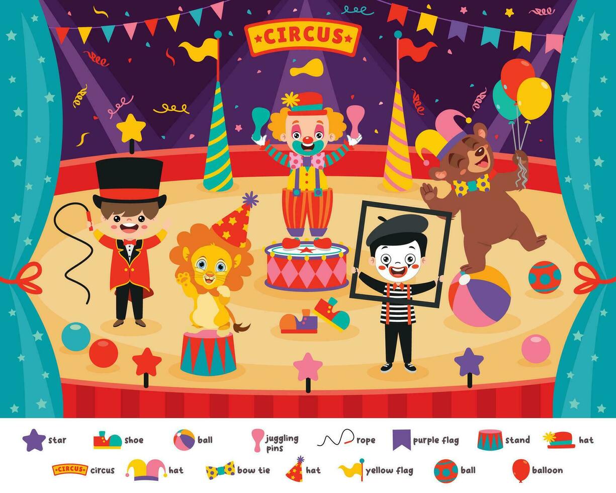 Circus Scene With Cartoon Characters vector