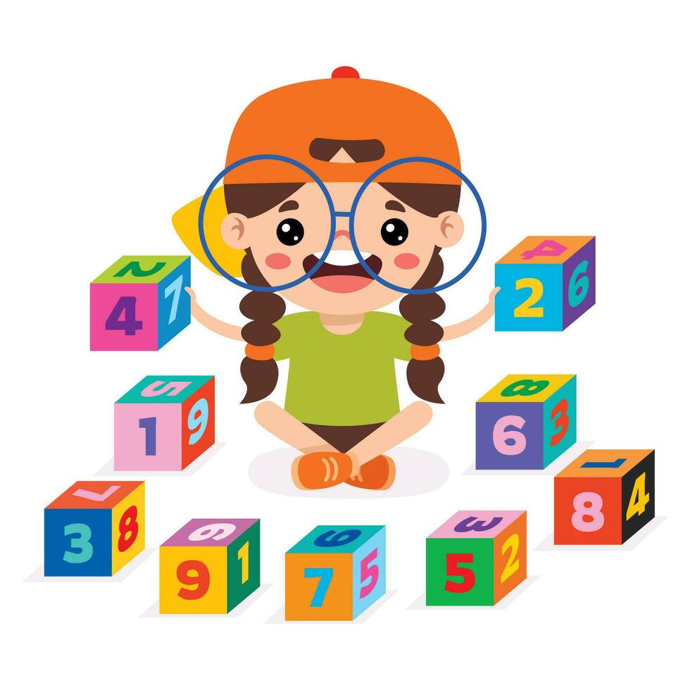 Kid Playing With Building Blocks vector
