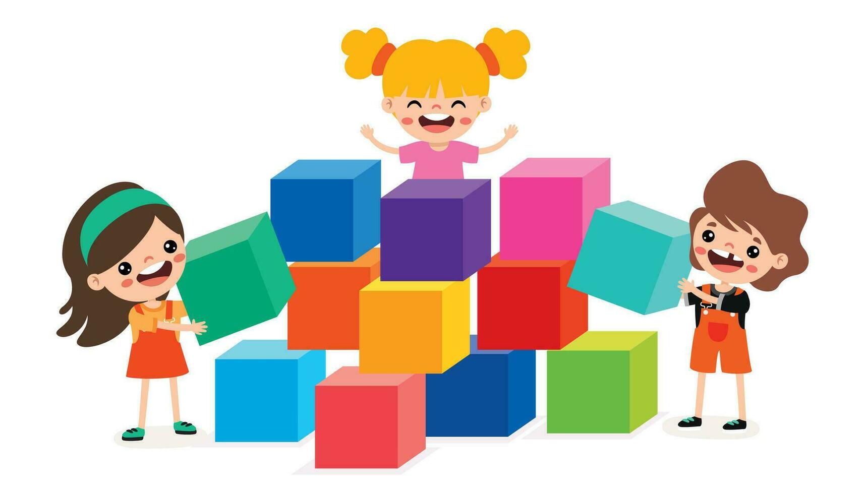 Kids Playing With Building Blocks vector