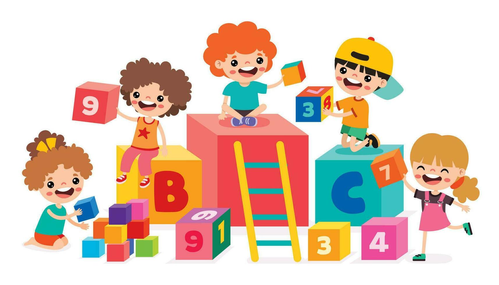 Kids Playing With Building Blocks vector