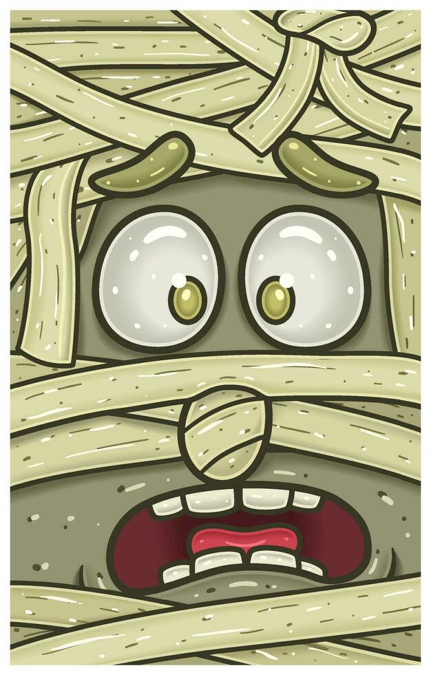 Disbelieving Expression of Mummy Face Expression Character Cartoon. Wallpaper, Cover, Label and Packaging Design. vector