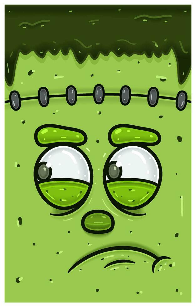 Jealous Expression of Green Zombie Face Character Cartoon. Wallpaper, Cover, Label and Packaging Design. vector