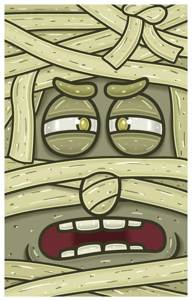 sospechoso expresión de momia cara expresión personaje dibujos animados. fondo de pantalla, cubrir, etiqueta y embalaje diseño. vector