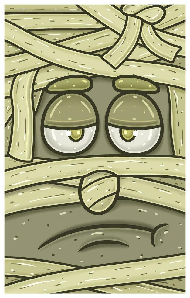 Bored Expression of Mummy Face Expression Character Cartoon. Wallpaper, Cover, Label and Packaging Design. vector