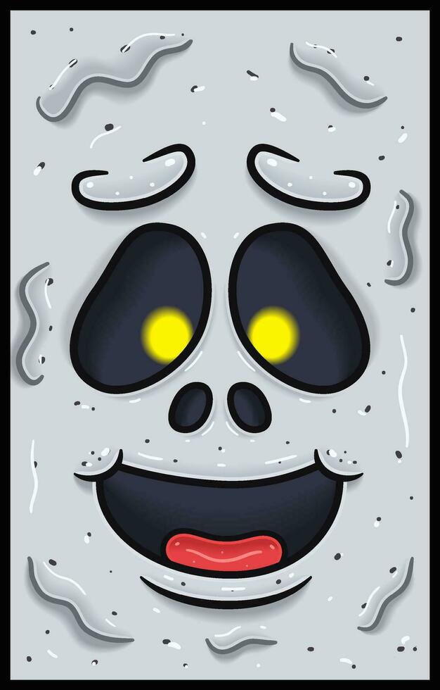 contento expresión de blanco fantasma cara expresión personaje dibujos animados. fondo de pantalla, cubrir, etiqueta y embalaje diseño. vector