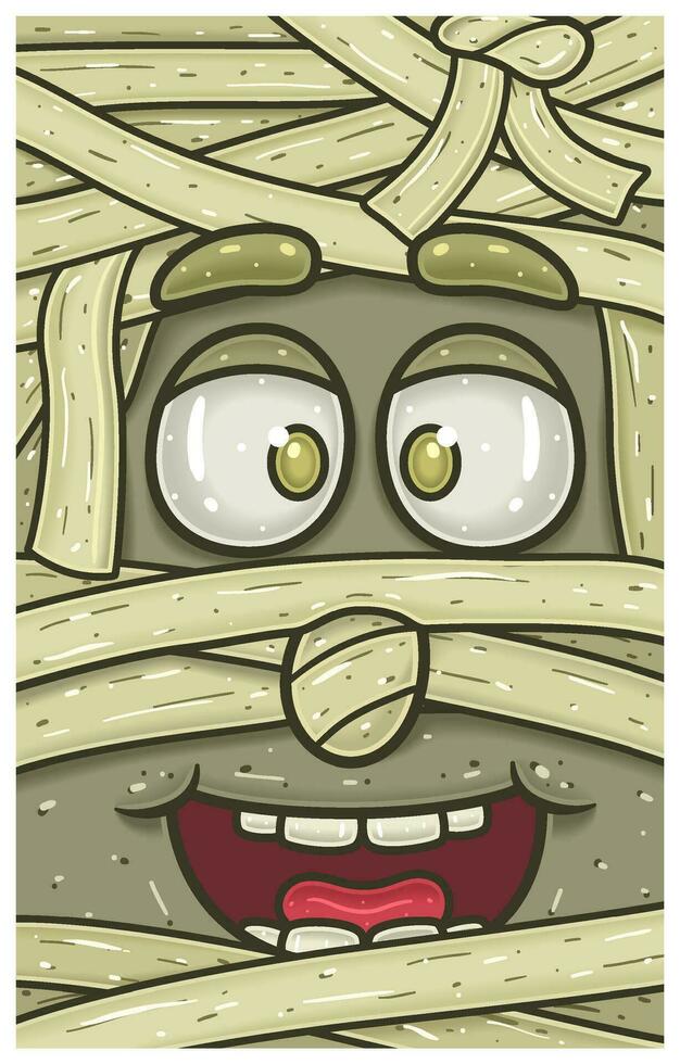 Happy Expression of Mummy Face Expression Character Cartoon. Wallpaper, Cover, Label and Packaging Design. vector