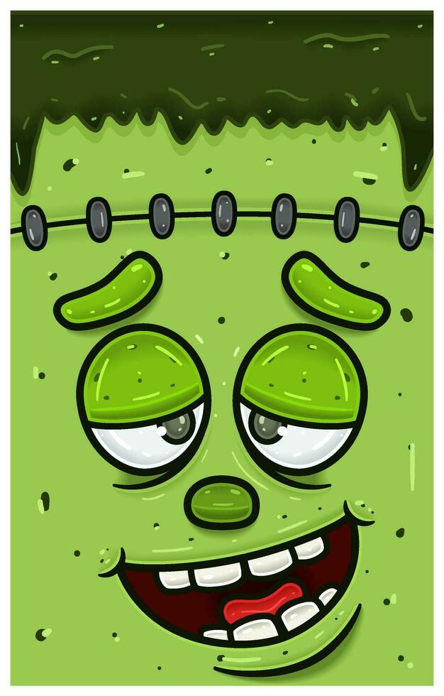 High Expression of Green Zombie Face Character Cartoon. Wallpaper, Cover, Label and Packaging Design. vector