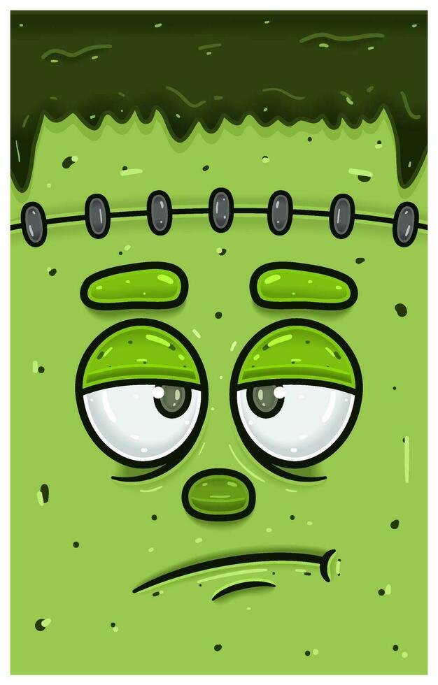 Bored Expression of Green Zombie Face Character Cartoon. Wallpaper, Cover, Label and Packaging Design. vector