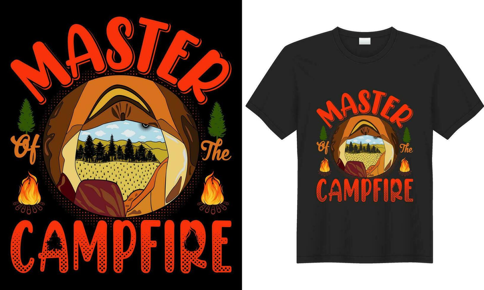 Camping vector graphic typography illustration tshirt design. Master of the campfire. Outdoor adventure mountain summer motivational quote hiking camper campfire print ready eps t-shirt design.