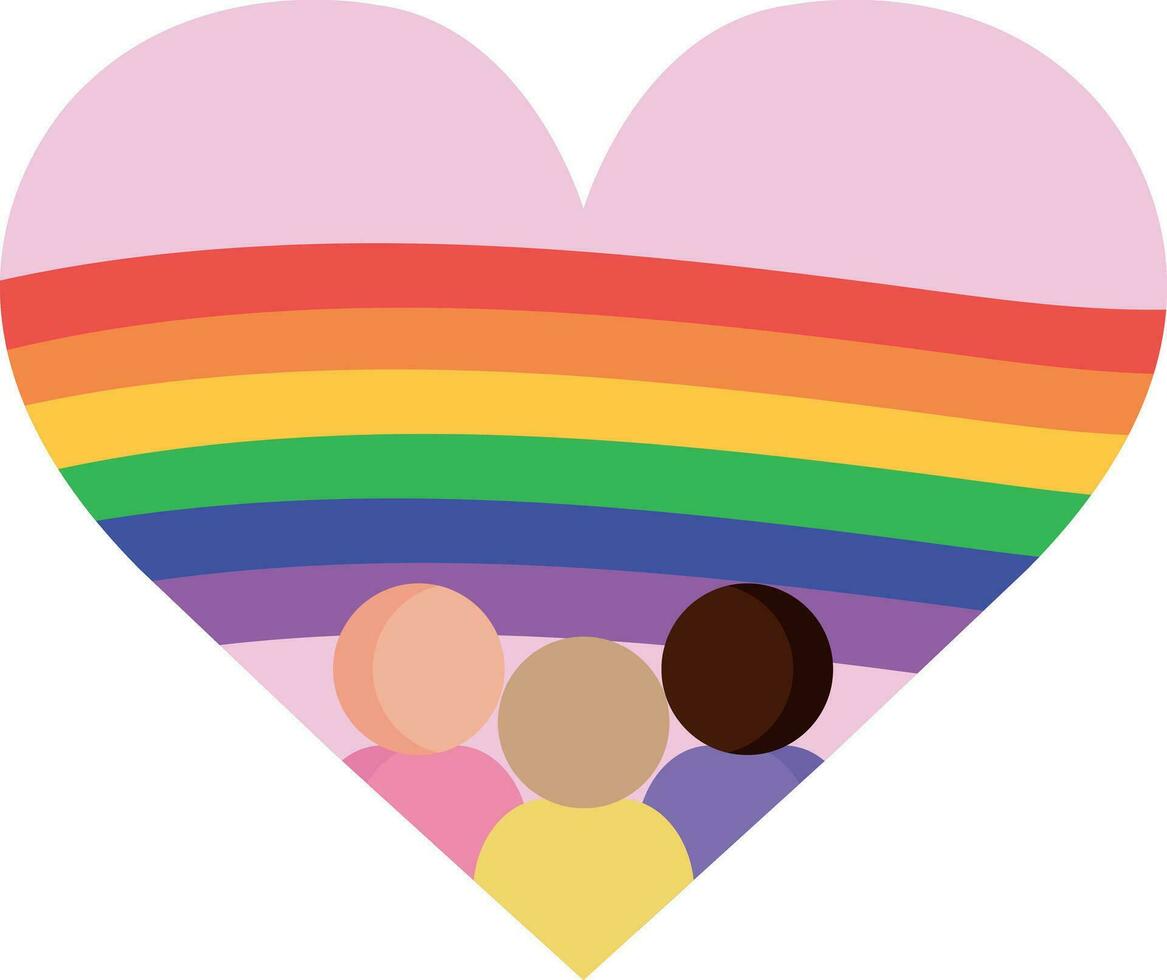 Emblem for LGBT Pride month concept in flat style. Heart shape with a rainbow flag and people icons. Vector illustration